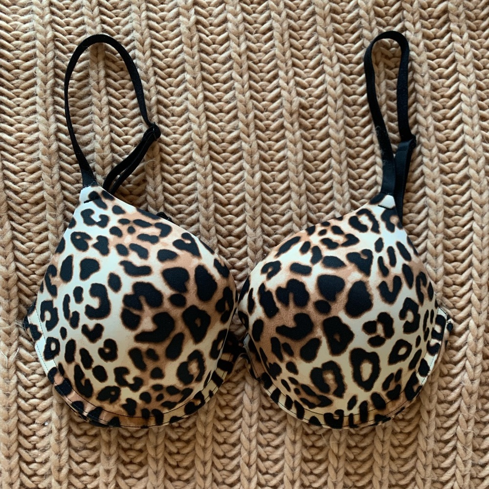 PINK 32D leopard print Wear Everywhere push-up bra
